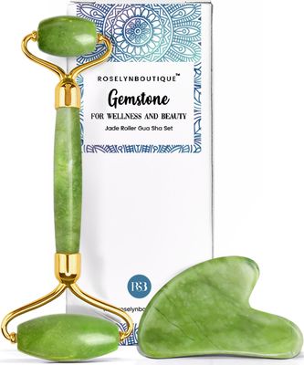 ROSELYNBOUTIQUE Gua Sha Facial Tools &amp; Face Roller for Wrinkless Natural Skincare Tool Jade Roller Guasha Tool for Face Facial Massager (Green)