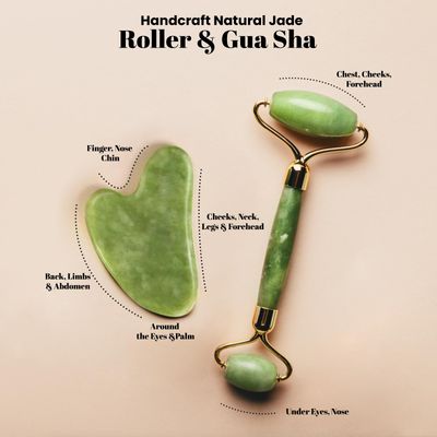 ROSELYNBOUTIQUE Gua Sha Facial Tools &amp; Face Roller for Wrinkless Natural Skincare Tool Jade Roller Guasha Tool for Face Facial Massager (Green)