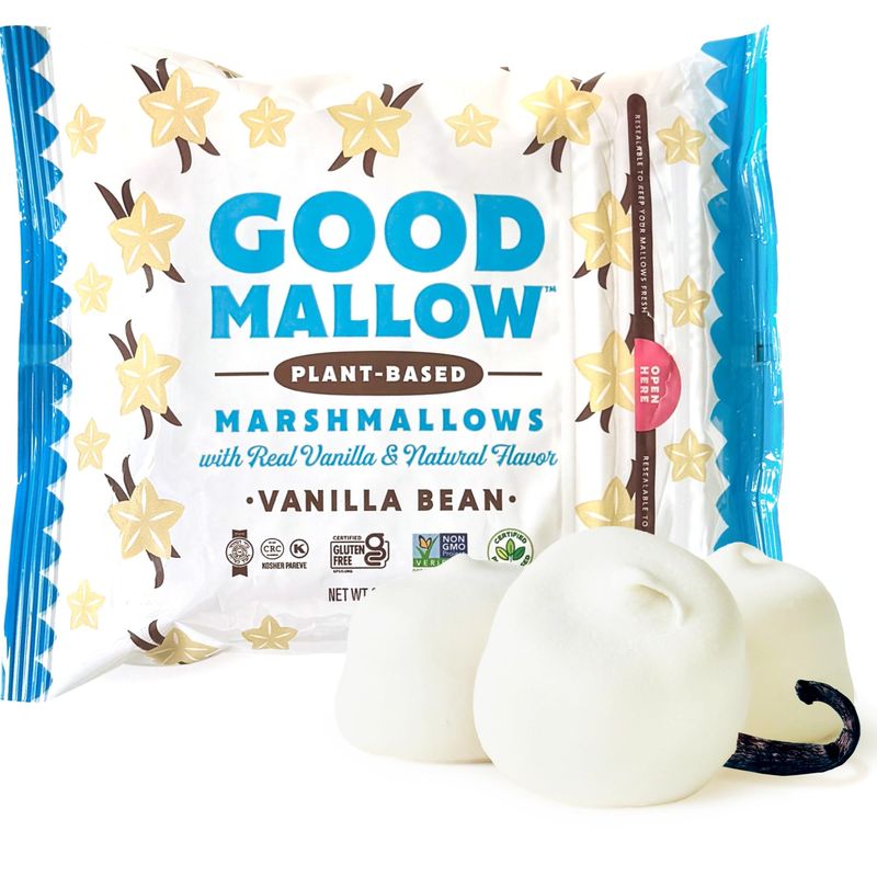 GoodMallow Vegan Marshmallows - Large Kosher Gluten Free Dairy Free Healthy Marshmallows - Natural Gelatin Free for Hot Chocolate, Smores, Baking - Nothing Artificial, Vanilla