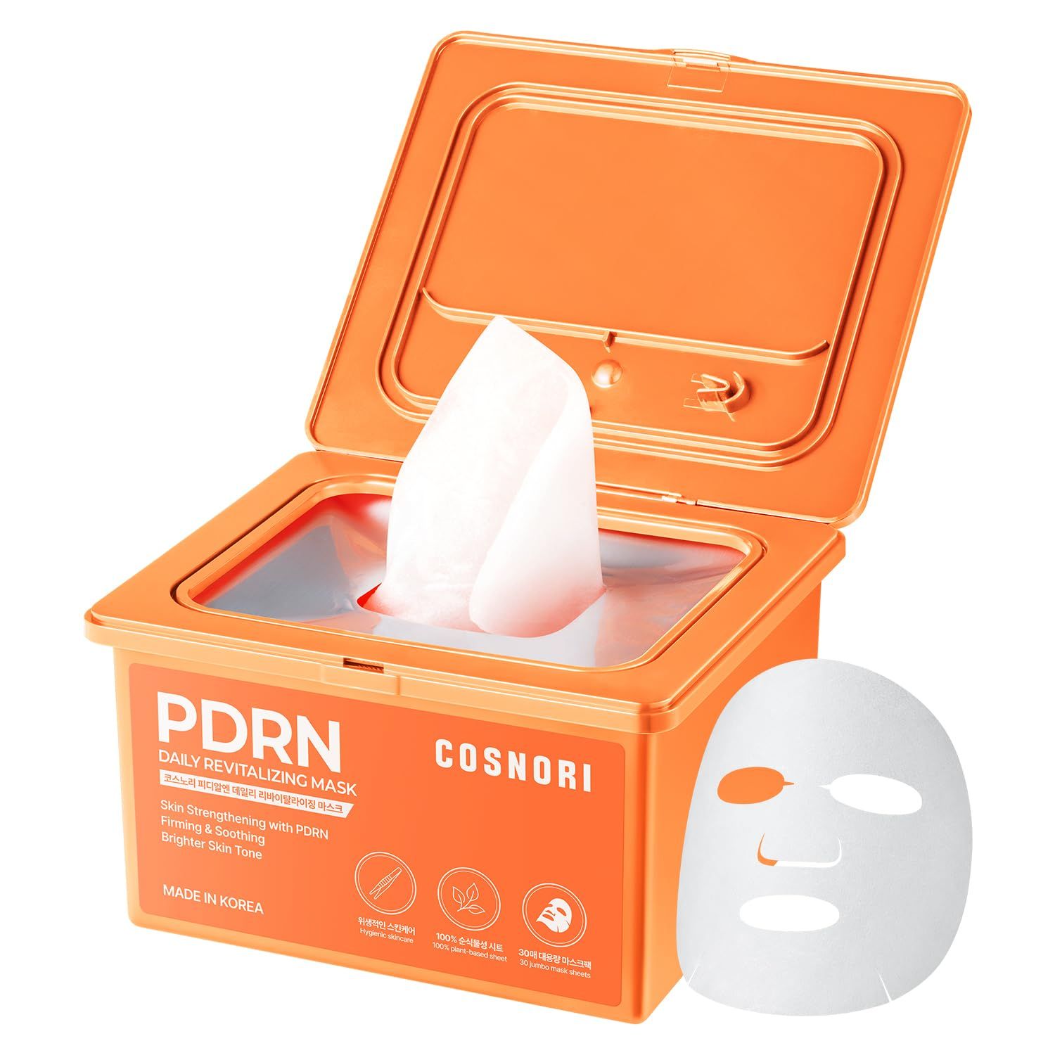 COSNORI PDRN Daily Revitalizing Mask - Skin Strengthening with PDRN, Firming &amp; Soothing, 100% Plant-Based Sheet Mask, 30 Sheets, 11.83 fl.oz