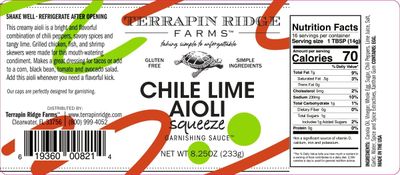 Terrapin Ridge Farms Chile Lime Aioli Garnishing Sauce - Two 8.25 Ounce Squeeze Bottles