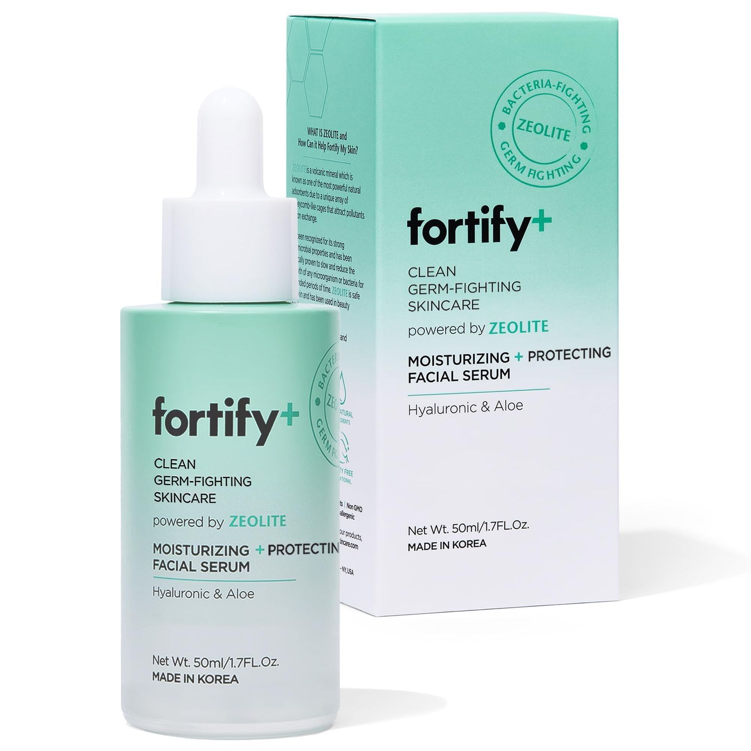 Fortify 9-in-1 Korean Hyaluronic Acid Face Serum with Aloe Vera &amp; Zeolite - Deep Hydrating, Anti-Aging &amp; Protecting, Dermatologist Tested - Clean Beauty - All Skin Types - 50ML/1.7Fl.Oz