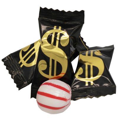 Naturejam Money Decor Bulk Candies - Gold Dollar Sign Printed Peppermints - Great for Money Themed Party Decorations and Business Gathering - 100ct Peppermints Individually Wrapped