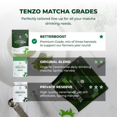 Tenzo Tea Matcha Green Tea Powder - Matcha Powder USDA Organic Premium Grade - Authentic Japanese Matcha Tea - Original Matcha Latte Powder - BetterBoost 30g