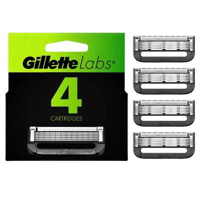 Gillette Labs Mens Razor Blade Refills Compatible with Gillette Labs Razors - 4 Cartridges With Exfoliating Bar