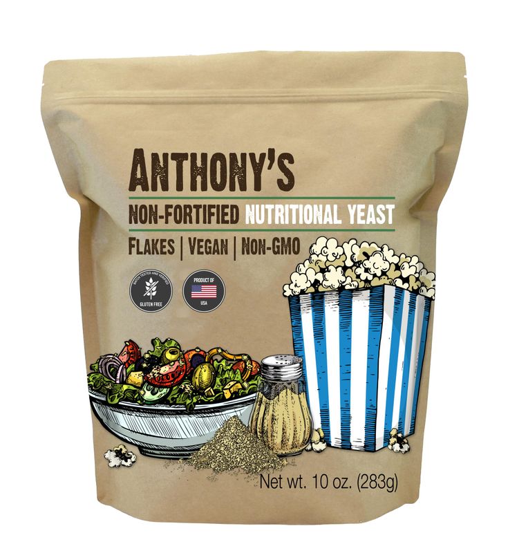 Anthony&#39;s Premium Nutritional Yeast Flakes, 10 oz, Non Fortified, Batch Tested Gluten Free, Non GMO