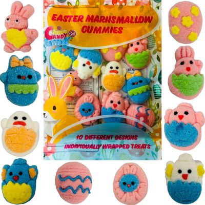 Easter Marshmallow Gummies 10 Different Design,4.5 Oz, Individually Wrapped Gummies in Bag, Gluten Free, Diary Free, Perfect for Egg Hunts!