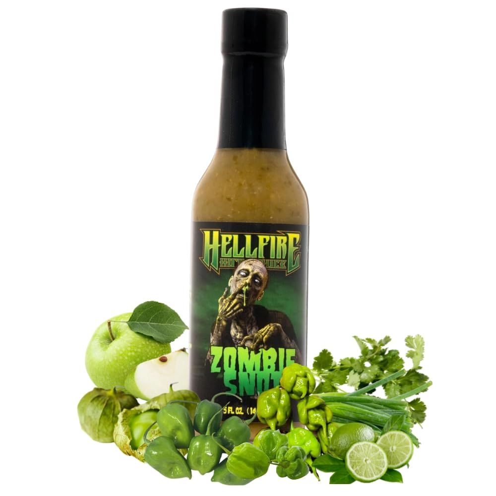 Hellfire Zombie Snot Hot Sauce, Award-Winning Chilehead Salsa Verde Sauce, Made with Carolina Reaper Peppers, World&#39;s Best Taco Sauce, Gourmet, Vegan, and Gluten Free, 5 oz