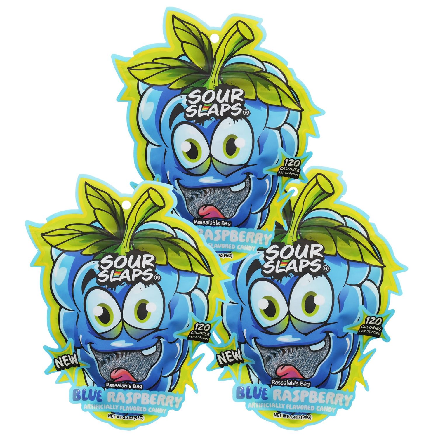 Sour Slaps 3-Pack Flavored Sour Candy Belts - Deliciously Sour, Fresh &amp; Chewy, Extreme Sour Kick, Vegetarian, Choose From 8 Mouth Watering Flavors (Blue Raspberry (3-Pack))
