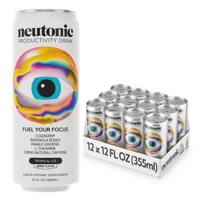 Neutonic Productivity Energy Drink, Boost Focus and Energy, Sugar Free, Science Backed Formula 355 ML (12 cans) - Tropical Ice