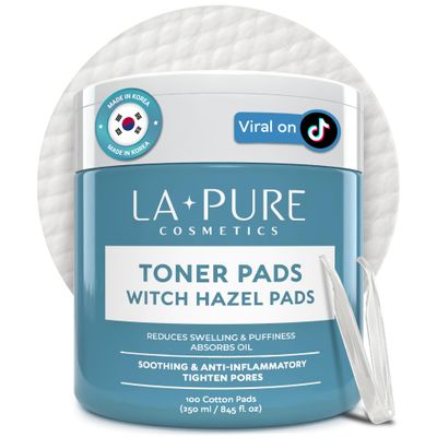 La Pure Korean Toner Pads With Witch Hazel - 100 Ct Hydrating, Exfoliating Pads &amp; Pore Care Korean Skincare - Gentle, Alcohol-Free, with Glycerin and Centella for Sensitive Skin by La Pure Cosmetics