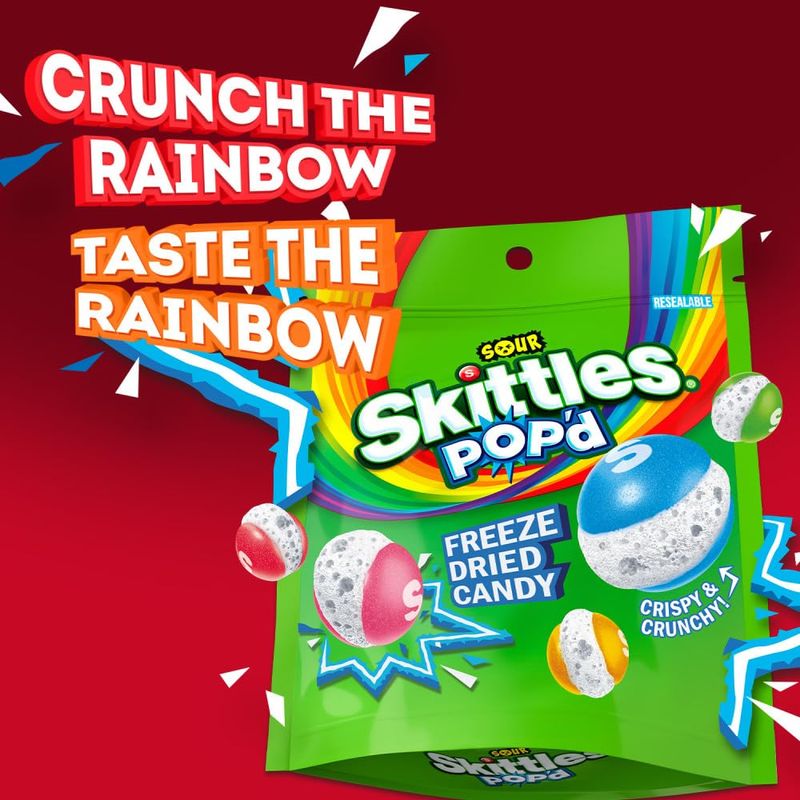 SKITTLES POP'd Sour Freeze Dried Candy, 5.5 Oz Resealable Candy Bag
