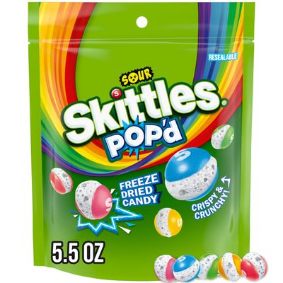 SKITTLES POP&#39;d Sour Freeze Dried Candy, 5.5 Oz Resealable Candy Bag