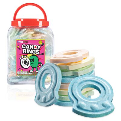 110 Individually Wrapped Candy Rings, Bulk Candy Ring Tub Great for Christmas Stocking Filler, Ring Candy In 6 colors, Fun Kids &amp; Retro Candy for Goodie Bags and Party Favors by 4YoreElves