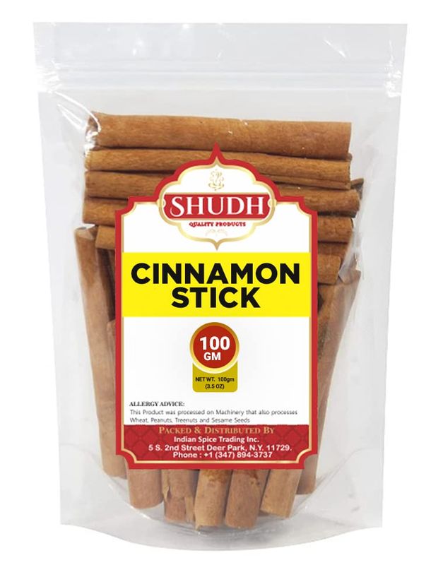 SHUDH Cinnamon Sticks 100GM (3.5 Oz) Cassia Cinnamon Canela Perfect for Baking, Cooking &amp; Beverages &amp; Oatmeal 2 3/4&quot; Length 100% Raw From Indonesia (100 GM)