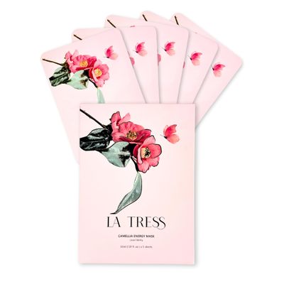 LA TRESS Camellia Energy Korean Face Mask, Korean Beauty Skin Care (5 Sheets)