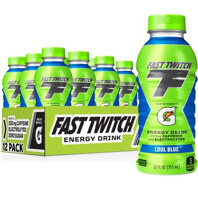 Fast Twitch Energy drink from Gatorade, Cool Blue, 12oz Bottles, (12 Pack), 200mg Caffeine, Zero Sugar, Electrolytes