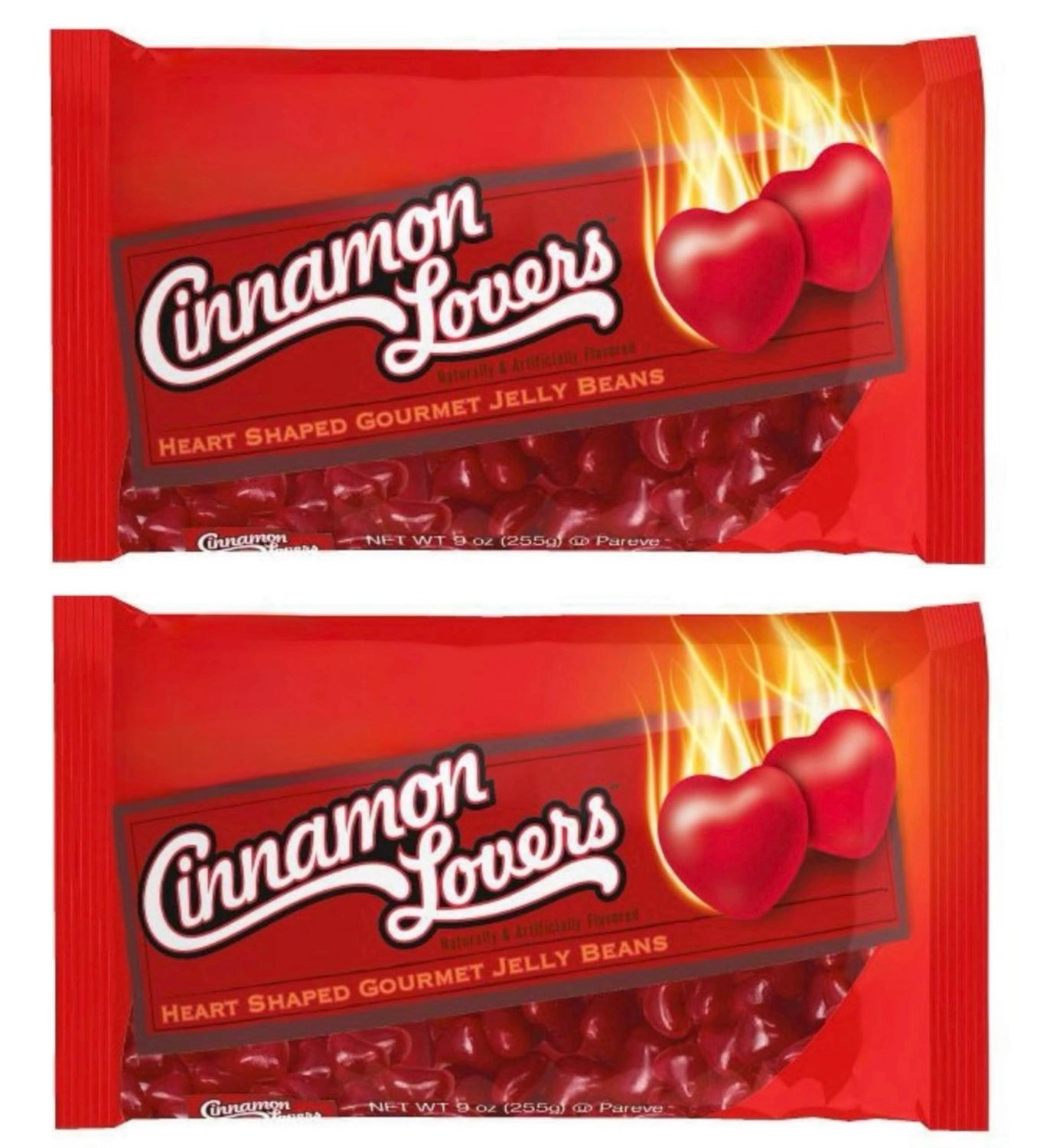 Valentine&#39;s Heart-Shaped Jelly Beans, 9 Oz Bag - Pack of 2 (Cinnamon Lovers)