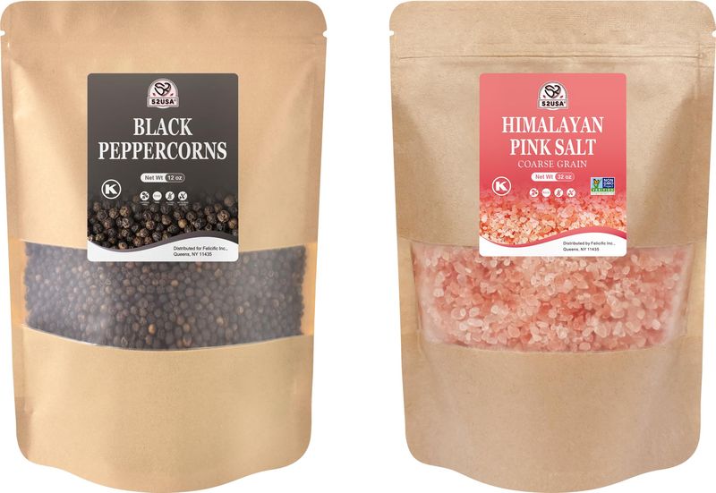 52USA Whole Black Peppercorns 12 oz Himalayan Pink Salt (Coarse Grain) 2 lb - Salt and Pepper Grinder, Black Peppercorn Refil, Pink Himalayan Sea Salt, 2 Piece Set