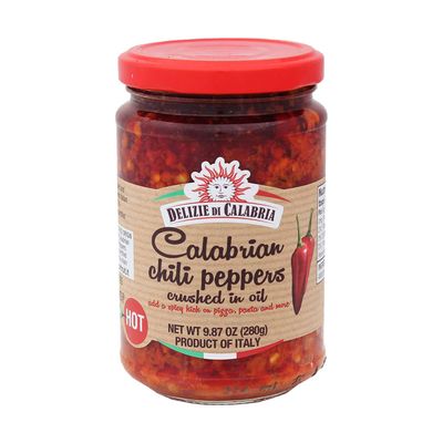 Calabrian Chili Peppers Crushed In Oil Spicy Italian Seasoning Made with Red Hot Chili Paste - Authentic Italian Gourmet Dip Sauce &amp; Condiment for Pizza, Pasta, Salads &amp; Bread Recipes, 9.87 oz