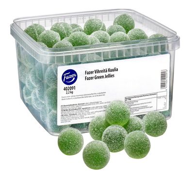 Fazer Vihreit Kuulia - Box 2,2 kg - 4.8lb -Green Jellies - Original - Finnish - Jelly Beans (Pear) - Bulk - Unwrapped - Candy