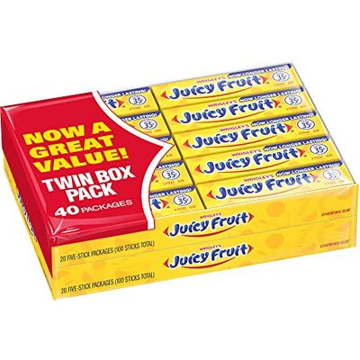 JUICY FRUIT Original Bubble Gum Chewing Gum Bulk Pack, 5 Stick (Pack of 40)