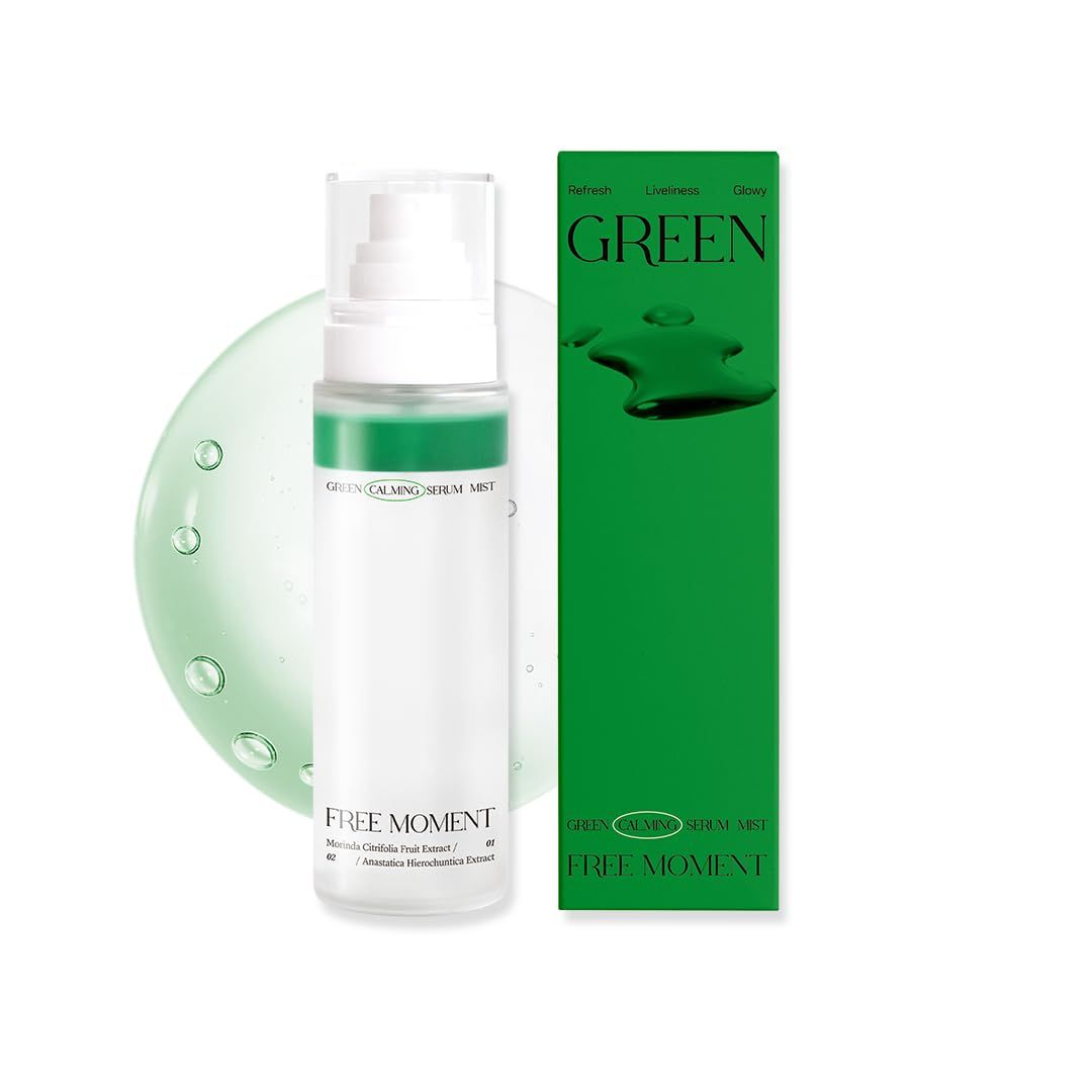 Free Moment Green Calming Serum Mist Hydrating and Soothing with Niacinamide Non-Sticky Daily Face Mist for Sensitive, Dry Skin Korean Vegan Skin Care 3.38 fl.oz