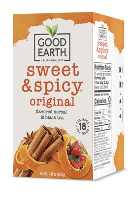 Good Earth Herbal &amp; Black Tea, Sweet &amp; Spicy, 18 Count Tea Bags (Pack of 6) (Packaging May Vary)