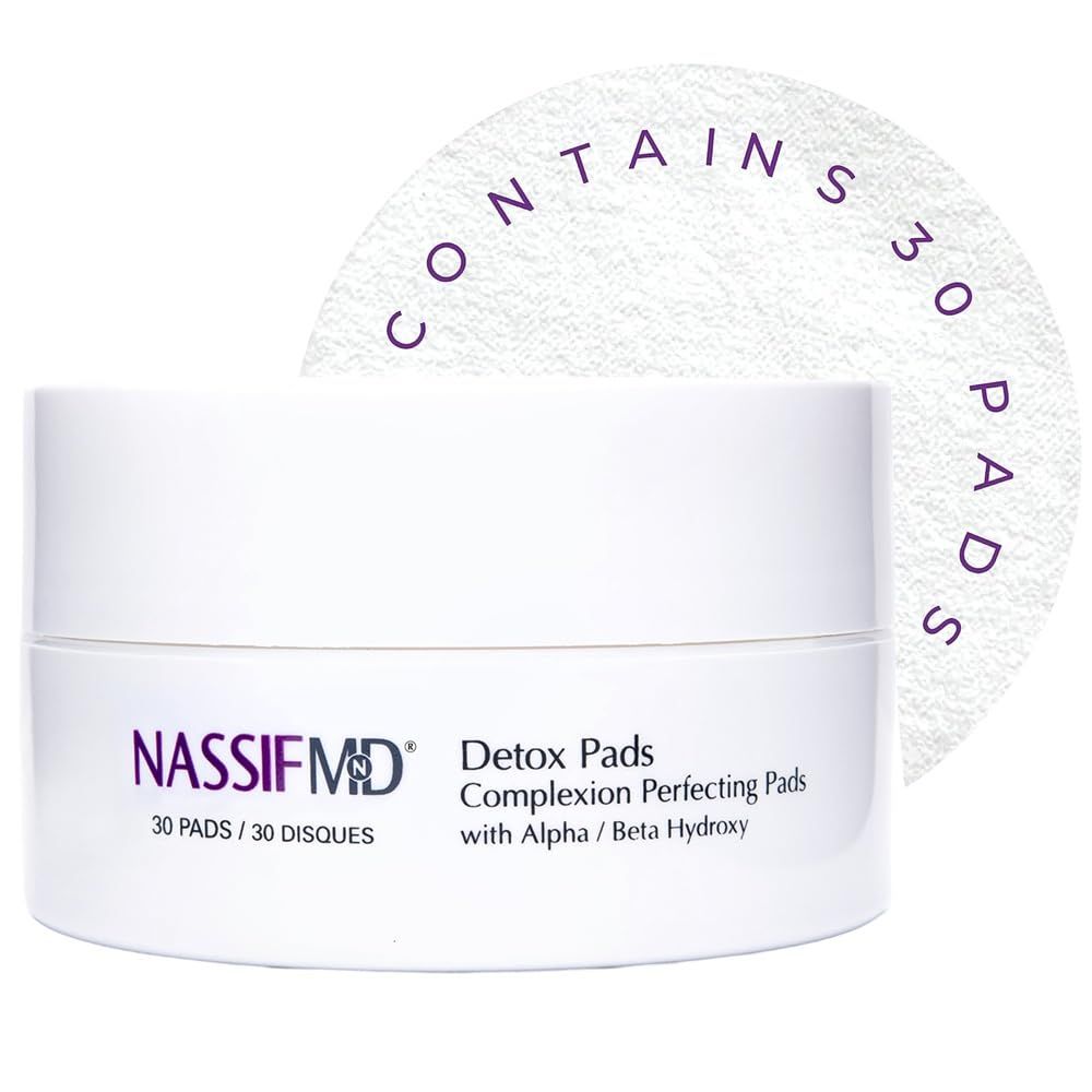 NassifMD Exfoliating Detox Pads, AHA Pads Formulated with Glycolic Acid, Witch Hazel, and Salicylic Acid, Suitable for Sensitive Skin