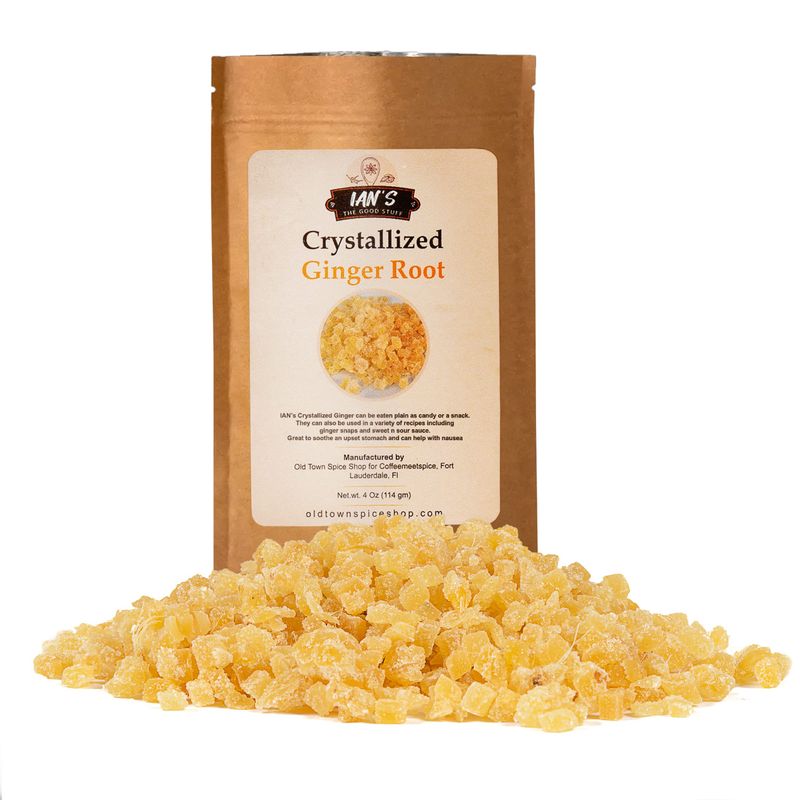 Crystallized Ginger Pieces (4oz) - Candied Ginger Chews - Great for Baking, Snacking &amp; Nausea from IAN's