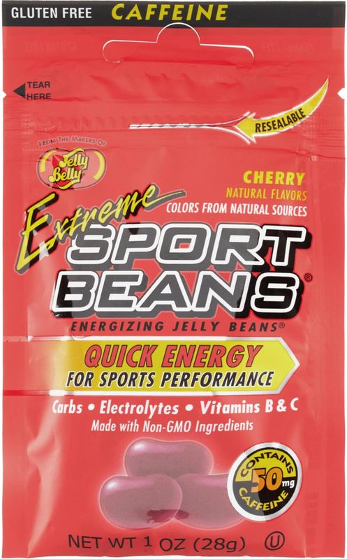 Jelly Belly Extreme Sport Beans, Caffeinated Jelly Beans, Cherry Flavor, 24 Pack, 1-oz Each