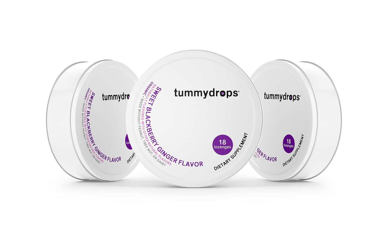 Organic Sweet Blackberry Ginger Tummydrops (Pack of 3 Tins). Gluten Free &amp; Vegan. 54 Individually Wrapped Organic Ginger Lozenges.