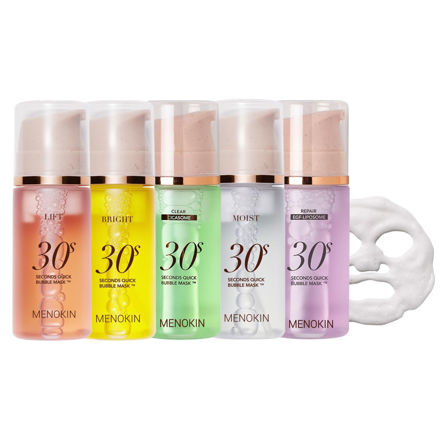 MENOKIN Korean Face Mask 5 sets 30 seconds Quick Bubble Mask (Collagen, Brightening, Moisturizing, Soothing, Recovery),Hydration Improvement, Moisturizing, Easy-to Use,Glass Skin, 3.21 fl.oz
