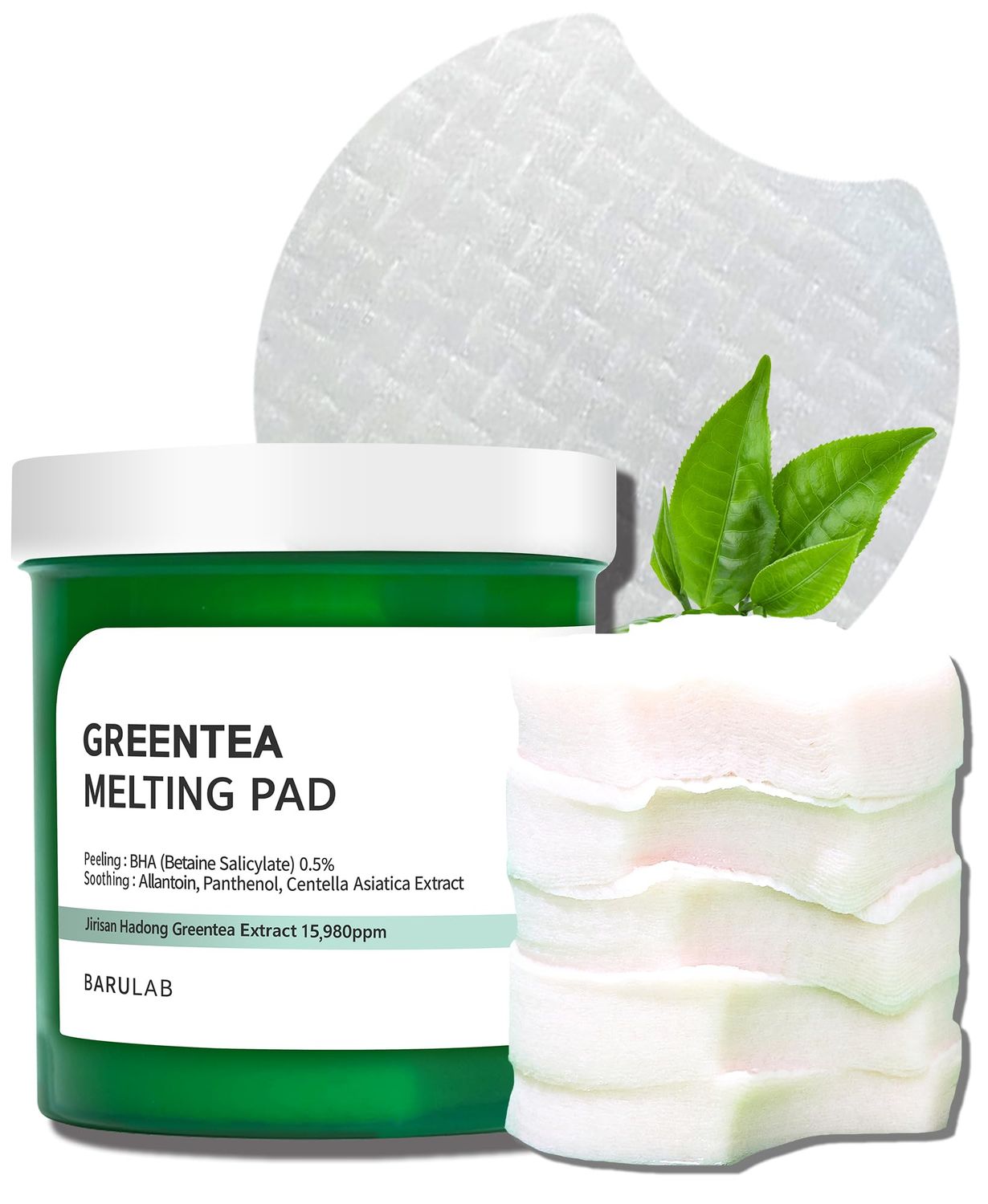 Green Tea BHA Melting Toner Pads w/Centella Asiatica - 150 Large Pads Soothing Hydrating Moisturizing 13 Oz All Skin Types Anti-blemish Daily Care Gentle Mild Peeling Exfoliating Korean Skincare