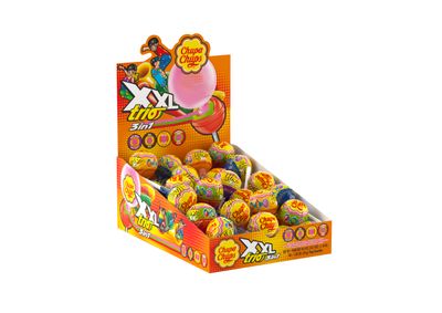 Chupa Chups XXL Trio Bubble Gum Filled Lollipops, Individially Wrapped Extra Large Suckers for Parties Concessions Classroom Office, Pack of 48