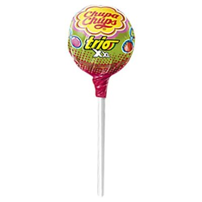 Chupa Chups XXL Trio Bubble Gum Filled Lollipops, Individially Wrapped Extra Large Suckers for Parties Concessions Classroom Office, Pack of 48