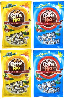 Coffee Rio Coffee Sugar Free Candy Variety Pack of 4 - Original and Caffe Latte, 3 Ounces - Candy Sugar Free, Zero Sugar Carbs, Made in the USA, Kosher Candy