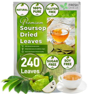 FreshDrinkUS, 240 Premium Soursop Graviola Dried Leaves Tea, 230-250 Whole Soursop Leaves, Wildcrafted, Graviola , Guanabana , Hoja Guanabana, Loose Leaf Herbal , No Gluten, Vegan