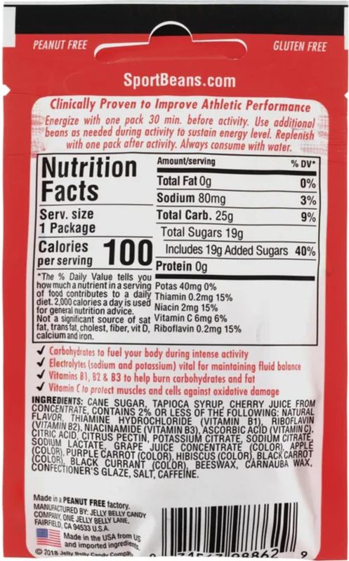 Jelly Belly Extreme Sport Beans, Caffeinated Jelly Beans, Cherry Flavor, 24 Pack, 1-oz Each