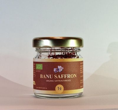 Organic Saffron - Banu Saffron Award Winning all Red Certified Organic Saffron Threads - 1 Gram (0.035 Ounce)