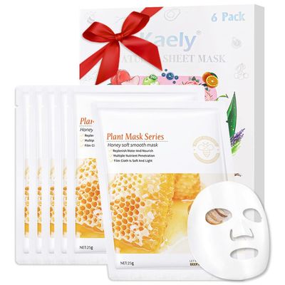 Kaely 6 Pack Honey Sheet Masks, Hydrating Smoothing Face Masks for Women Men, Facial Mask Skin Care Korean, Moisturize Nourish for All Skin Types, Birthday Christmas Gifts, Set07