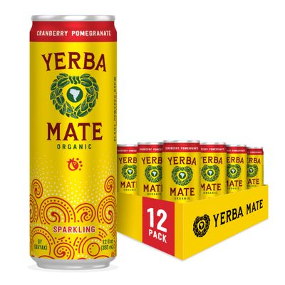 Guayak Yerba Mate, Organic Sparkling Energy Drink Alternative, Cranberry Pomegranate, 80mg Natural Plant Based Caffeine, Smooth Energy &amp; Focus, Carbonated, 12 Oz (Pack of 12) (Packaging May Vary)