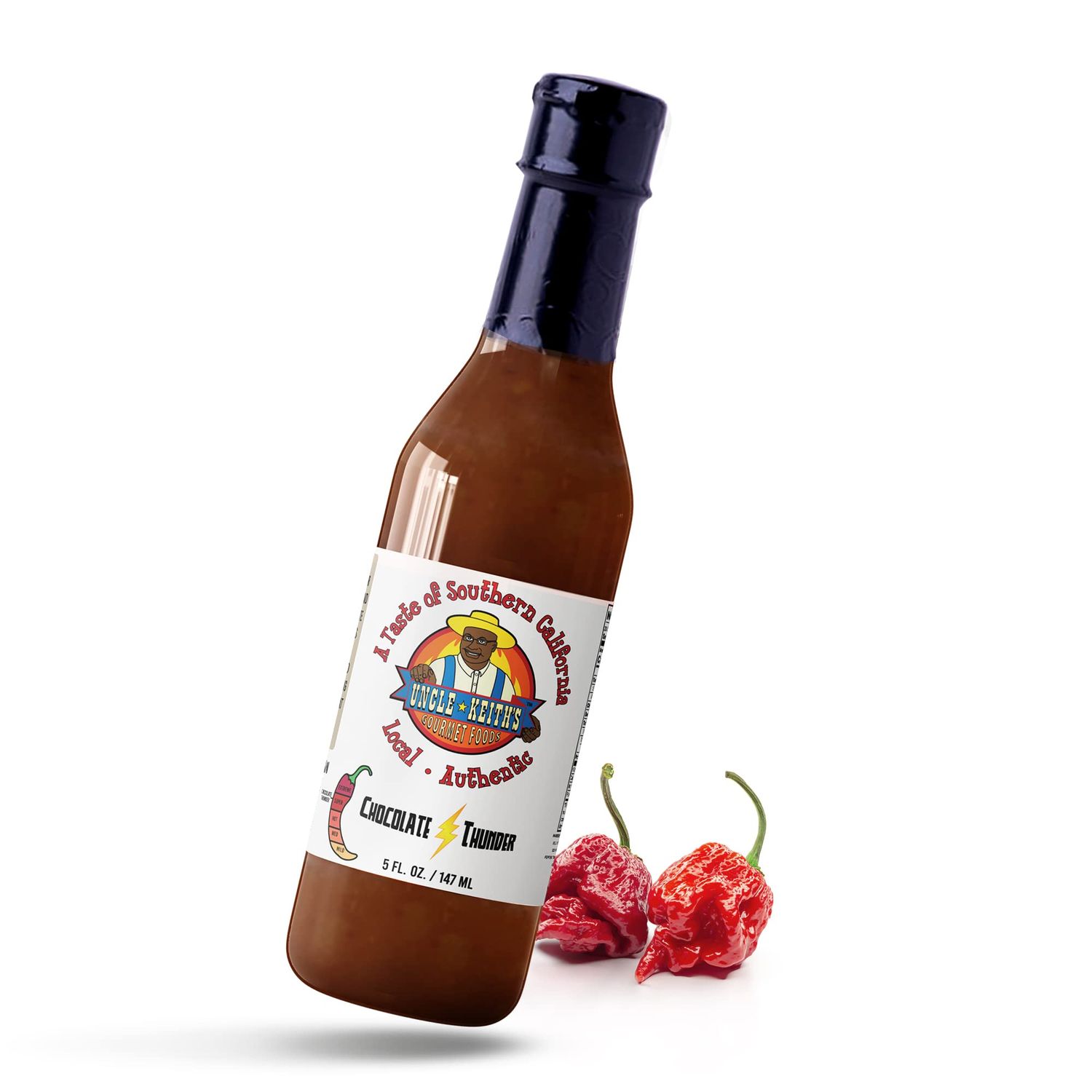 Uncle Keiths - Chocolate Thunder Gourmet Chili Hot Sauce, Chocolate Trinidad Scorpion Hot Peppers, 1.2 Scoville Units of Super Hot Sauce, Exotic Spicy Sauce, 5 Ounces