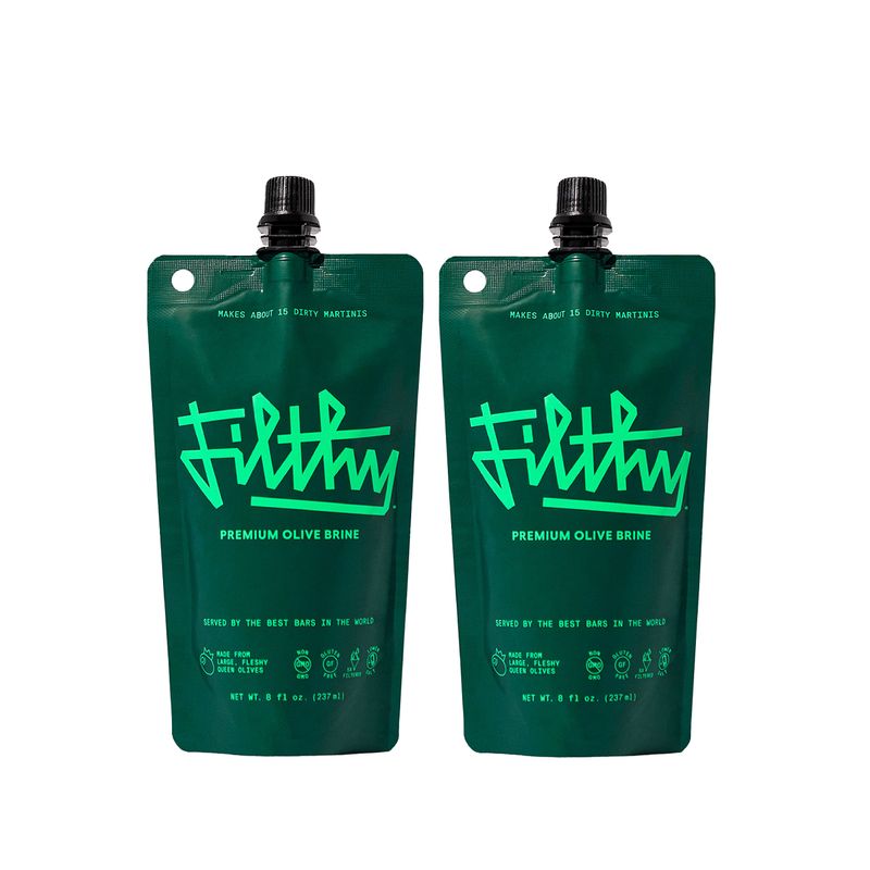 Filthy Olive Brine, Premium Cocktail Mixer, Filtered for Dirty Martinis, Olive Juice for Cocktails Made from Naturally Cured Olives, Non-Alcoholic, Non-GMO, Gluten Free, 8 Oz Pouch, 2 Pack