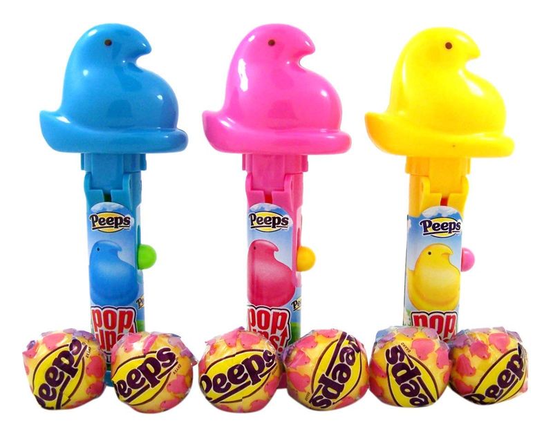Flix Peeps Candy, Spring Pop Up Chick Shaped Lollipop Holders with Marshmallow Flavored Suckers, 2.22 Ounces