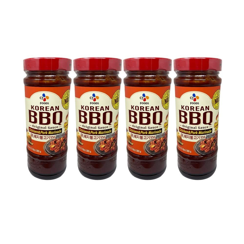 CJ Korean BBQ Chicken &amp; Pork Marinade Sauce (Hot &amp; Spicy) 17.63oz (4 Pack)