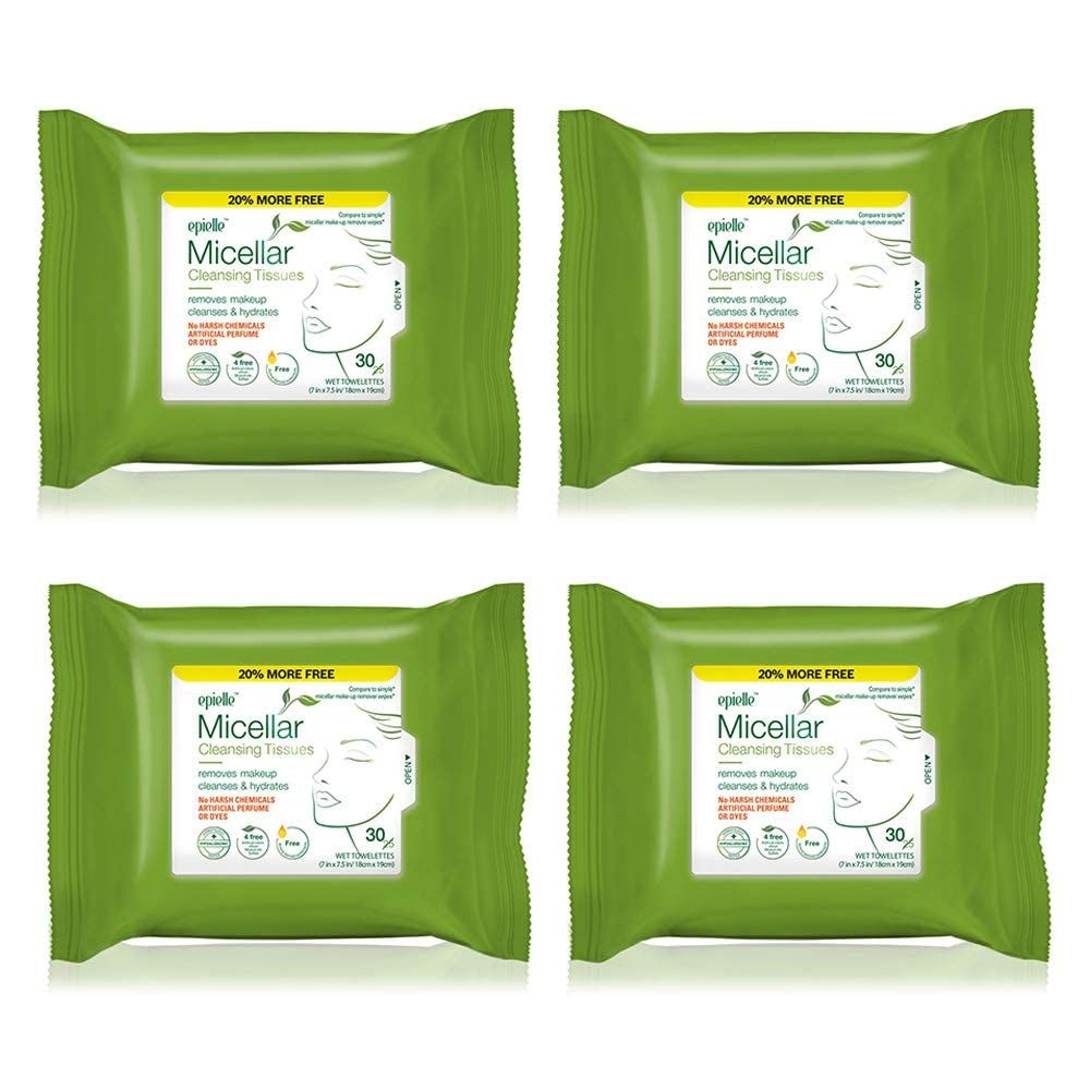 Epielle Micellar Makeup Cleansing Wipes Gentle, Hypoallergenic, Alcohol-Free Suitable for All Skin Types 30 Towelettes (4-Pack) Korean Beauty Skincare, Easter Gift