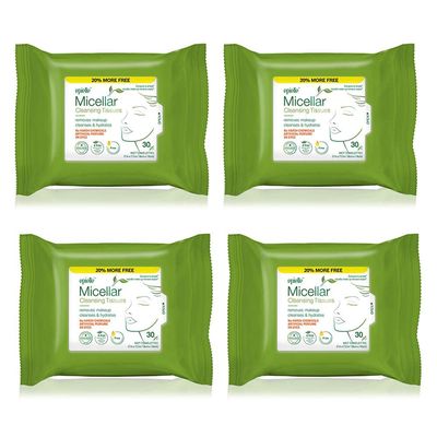 Epielle Micellar Makeup Cleansing Wipes Gentle, Hypoallergenic, Alcohol-Free Suitable for All Skin Types 30 Towelettes (4-Pack) Korean Beauty Skincare, Easter Gift