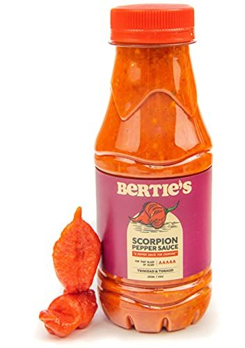 Bertie&#39;s Trinidad Scorpion Pepper Sauce (10 Oz/300ml) Strong Flavour And Insane Heat