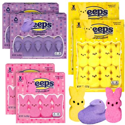 PeepsMarshmallow Bunnies and Chicks, 6 Packs of Chicks and Bunnies Candy 60 Count, Perfect for Party Favors and Spreading Joy During the Holiday Season, Ideal Easter Bunny Candy for Kids to Enjoy